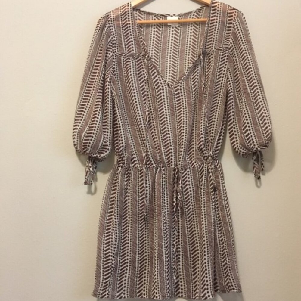 Merona Brown & White Patterned Cover-Up with Drawstring Waist  Lightweight Sz M - Picture 4 of 10